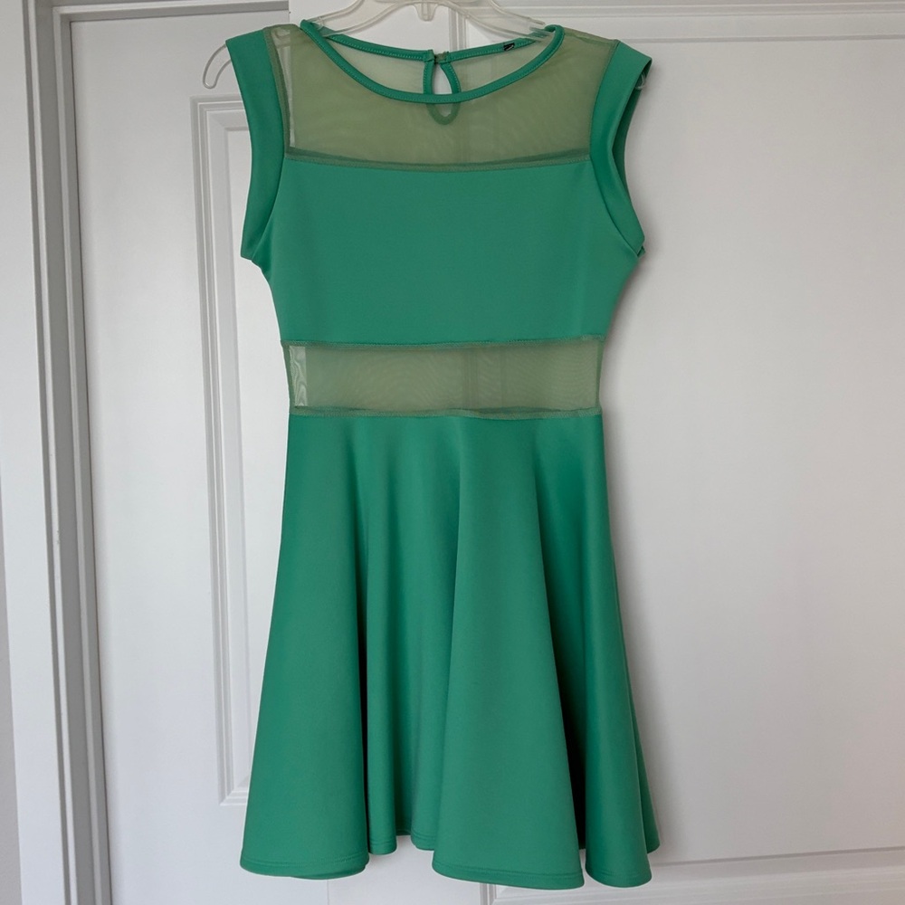 Green A-Line Dress with Sheer Panels